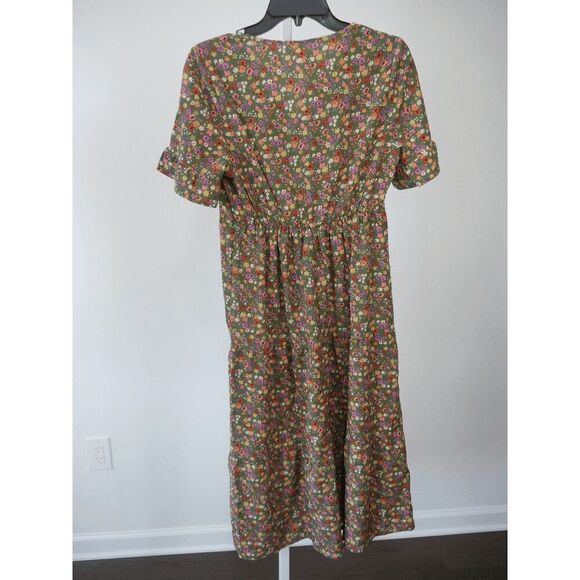 Floral Midi Dress | Green | V-Neck | Size S | Boho Summer Style | Lightweight - Picture 3 of 8